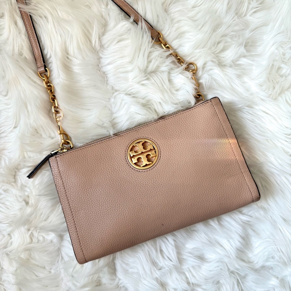 Tory Burch Carson Zip Top Light Pink Leather Crossbody Bag